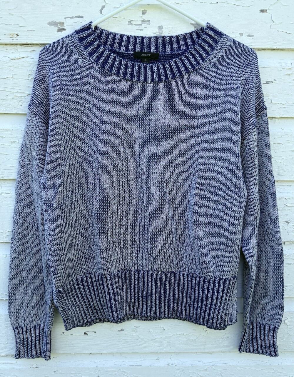 J Crew Sweater Crop Blue Womens S Crewneck Relaxed Fit Coastal Lightweight Knit